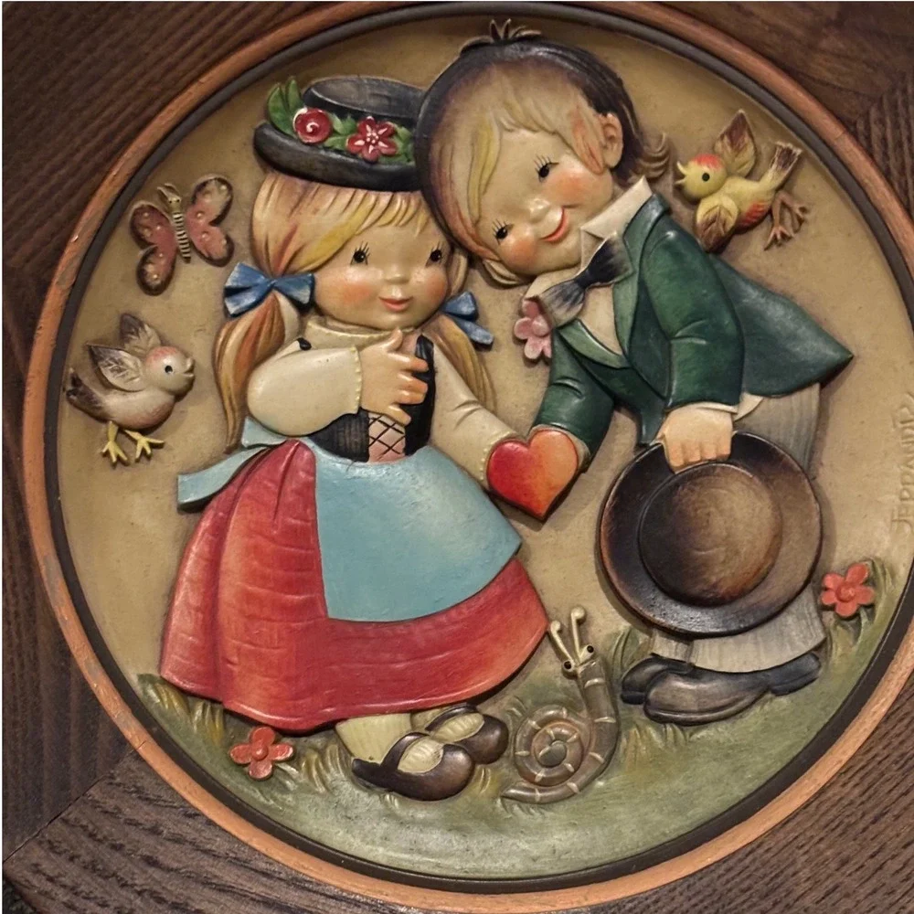 ANRI Wood Relief Plate Brown Wedding‎ Day 1974 Juan Ferrandiz Hand Carved Italy